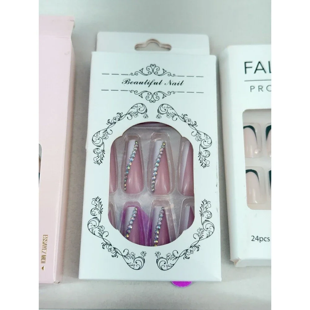 Professional False Nails - Press on Nails, Long, with Glue, color White and Red. - Picture 7 of 12